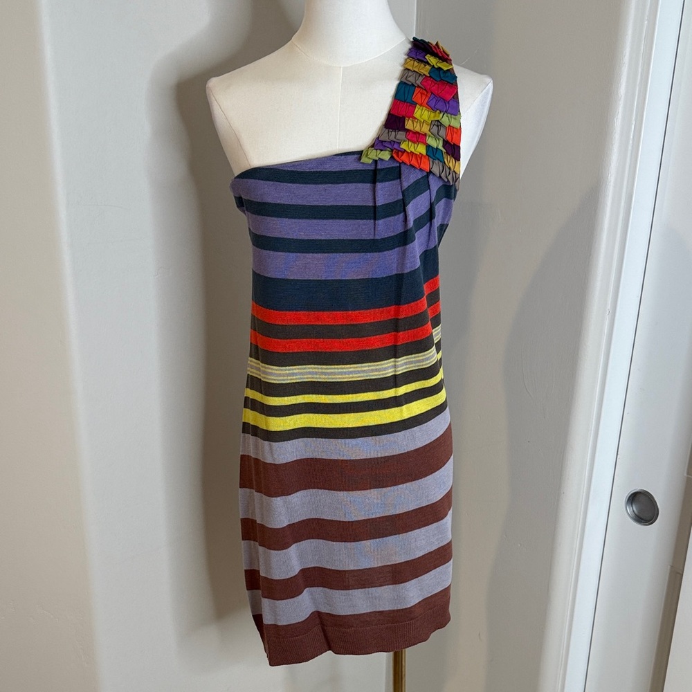 Nanette Lepore Colorful Striped One-Shoulder Dress
